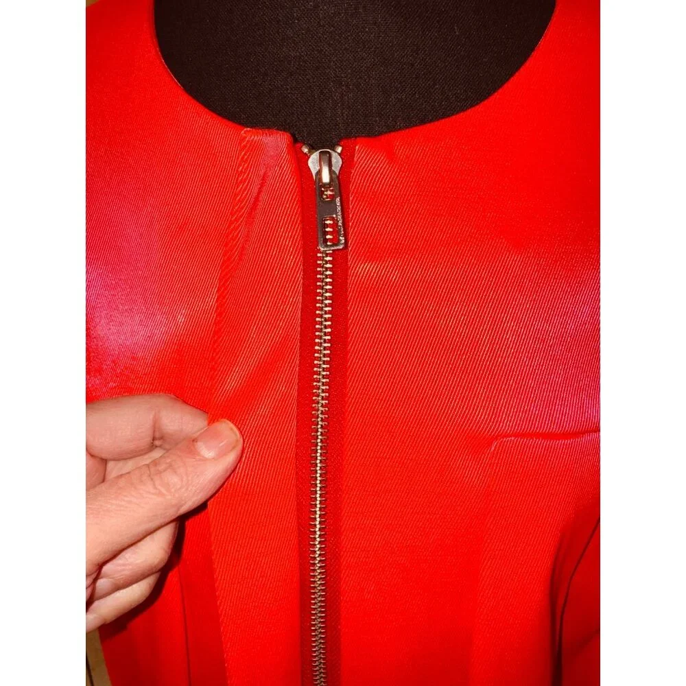 VTG By Malene Birger Womens Coral Red Cropped Pleated Swing Jacket 8/42 Glam